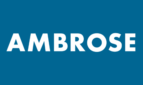 A blue gray background with the word Ambrose